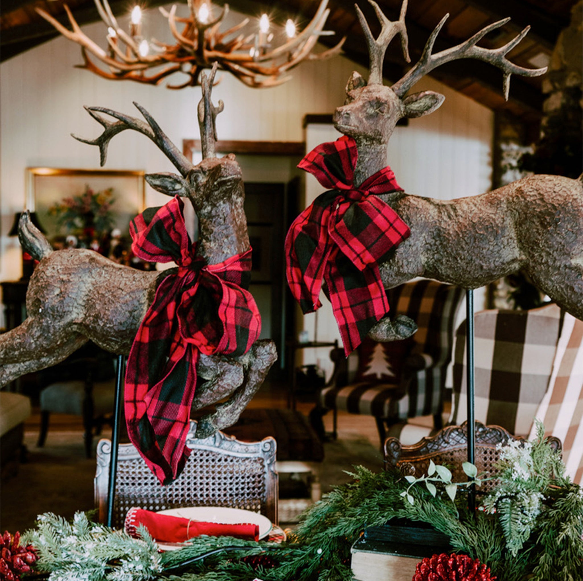 Flying Reindeer and Plaid Make a Christmas Table - Seasons of the Lake